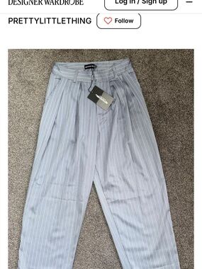 PRETTYLITTLETHING Light Blue Pinstripe Pleated Chinos